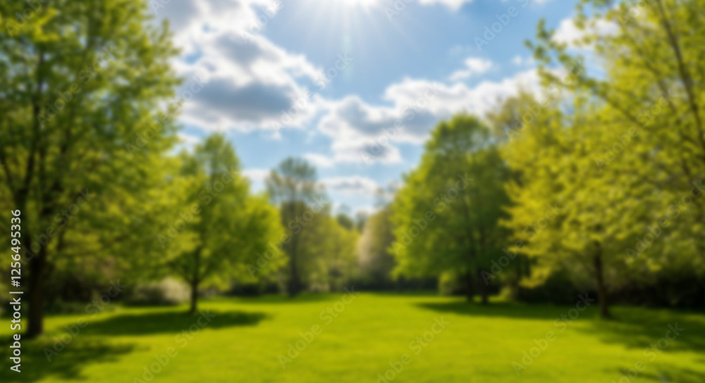 Beautiful blurred background image of spring nature with a neatly trimmed lawn surrounded by trees against a blue sky with clouds on a bright sunny day.
Beautiful blurred background image of spring nature with a neatly trimmed lawn surrounded by trees against a blue sky with clouds on a bright sunny day.