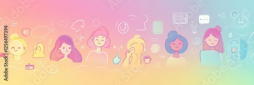 Customer Service Banner Featuring Friendly Support Team with Digital Icons