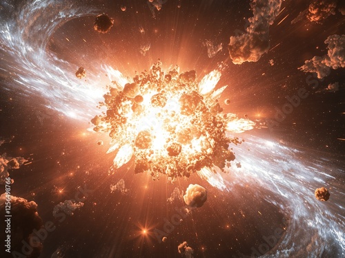 Fiery cosmic vortex in deep space, swirling plasma and glowing embers, a massive energy explosion, red and orange tones, ultra-realistic, cinematic lighting, breathtaking nebula formation.