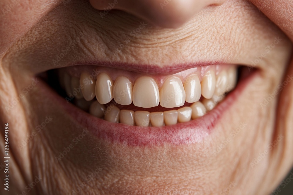 Fototapeta premium Elderly person smiling confidently with newly installed teeth