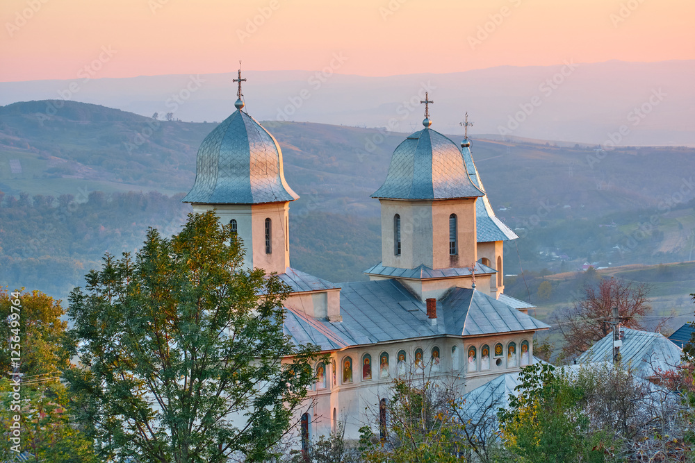 Christian church in the evening at sunset