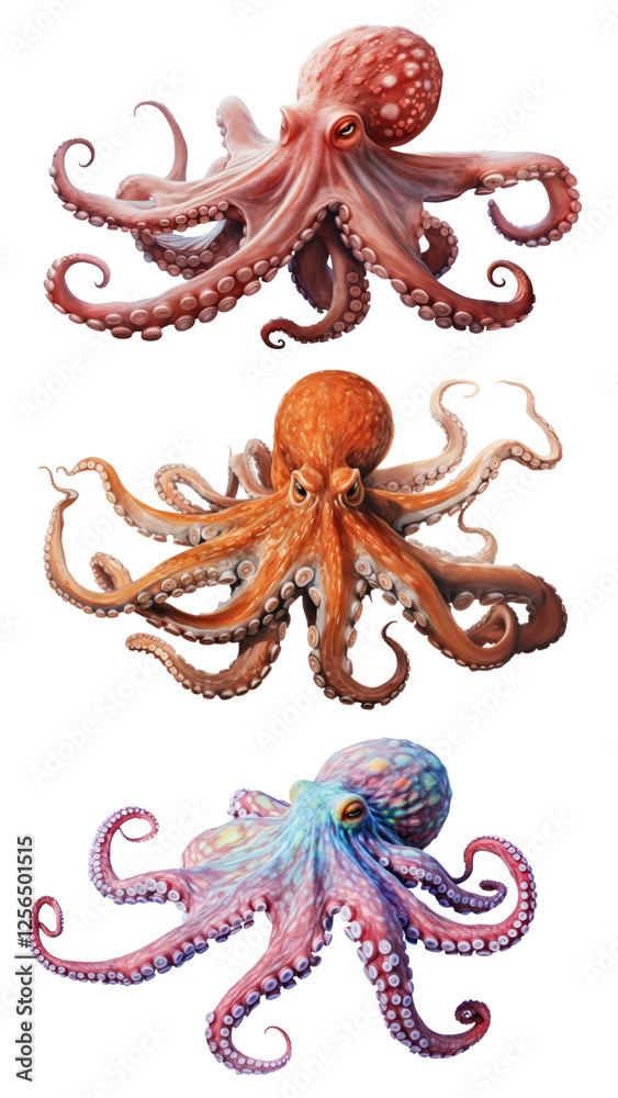 Obraz premium PNG octopus marine animal element set, transparent background