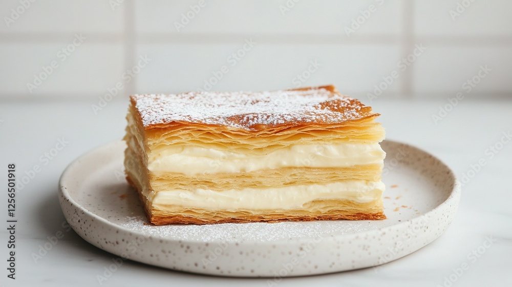 A cake on a plate, dusted with powdered sugar A cake on a plate, dusted with powdered sugar