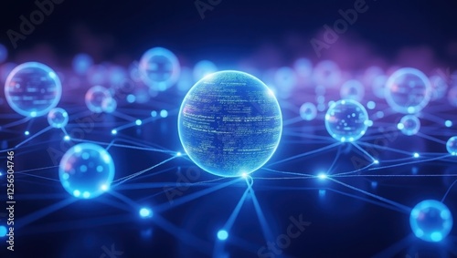 Wallpaper Mural Digital network of glowing spheres interconnected by bright lines representing data flow in a futuristic environment with a cyber aesthetic Torontodigital.ca