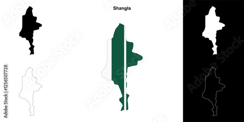 Shangla blank outline map set