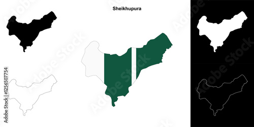 Sheikhupura blank outline map set photo