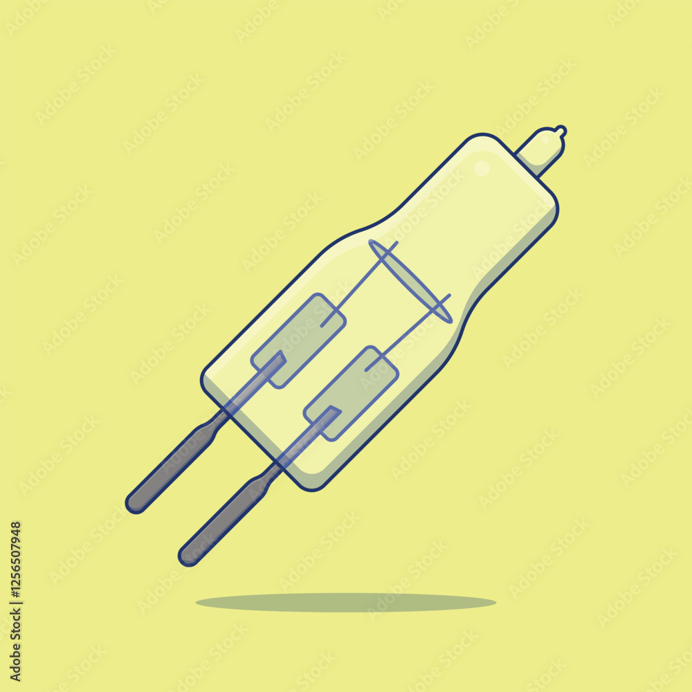 Minimalist Vector Illustration of Tungsten Halogen Lamp with Transparent Glass and Clean Lines, Modern Lighting Concept.