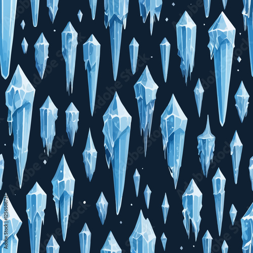 Vector icicle winter set, isolated hanging blue frozen ice, 3D sharp cornice crystal collection. Christmas holiday decoration object pack on transparent background. Big icicle of winter illustration s