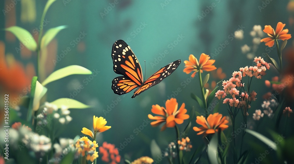 Monarch Butterfly in a Dreamlike Meadow Monarch Butterfly in a Dreamlike Meadow