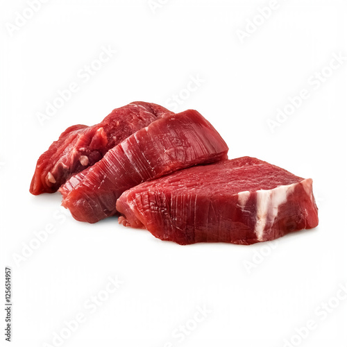 Fresh raw beef tenderloin cuts, showcasing the rich red color and fine texture of the meat. Ideal for gourmet dishes, these premium cuts promise a tender and juicy dining experience.
 photo