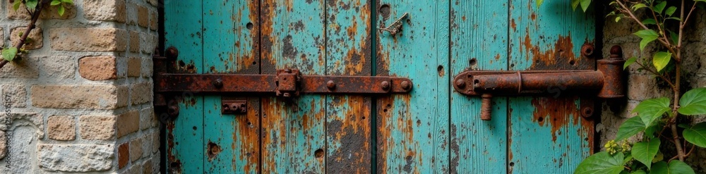 Old wooden door with rusty hinges and vines, wood, rustic, nature Old wooden door with rusty hinges and vines, wood, rustic, nature