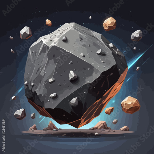 Floating asteroid above an alien planet with blue glowing cracks, an ideal sci-fi and fantasy background.