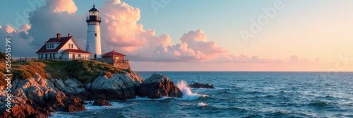 Seaside Lighthouse Banner , sea, flags