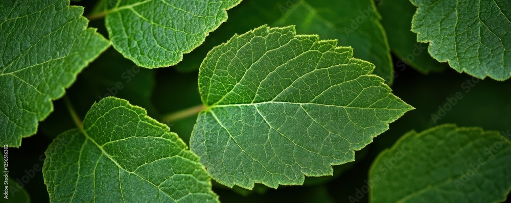 Obraz premium Close-up of vivid green leaves with detailed veins in natural light