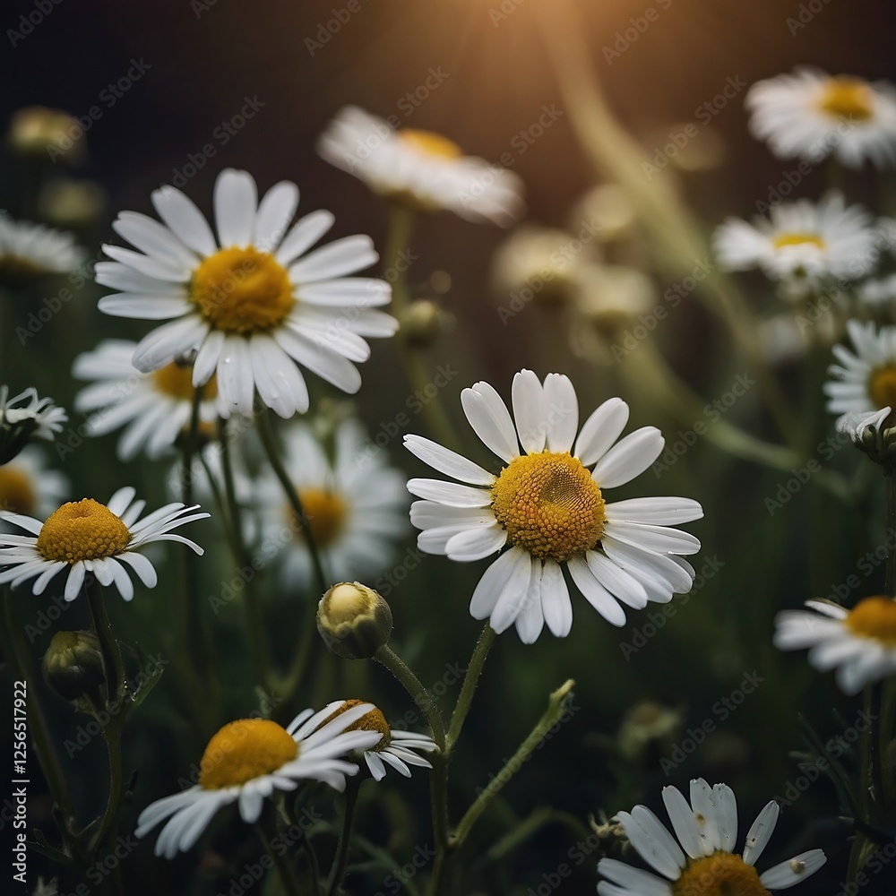 Fototapeta premium Vibrant Close-up of White Daisy Bloom in a Serene Garden Setting