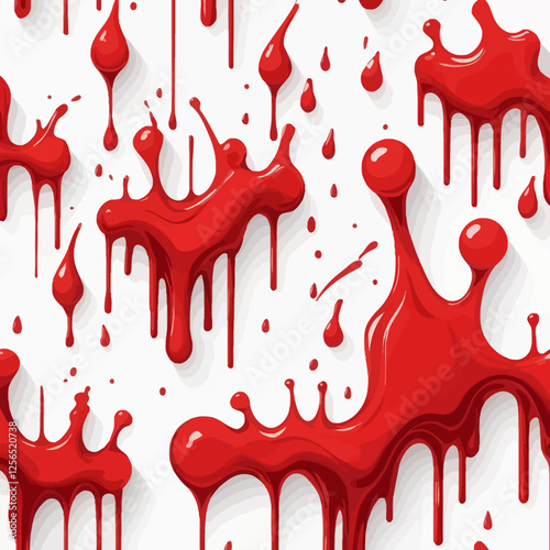 Seamless red dripping liquid,blood red, moving liquid, splashing liquid, vector and illustration.	
