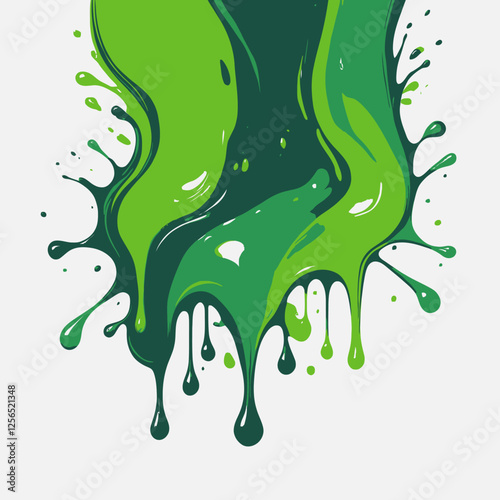 Abstract green liquid flowing down with a glossy, smooth texture. A dynamic and modern fluid art concept for digital artwork and creative backgrounds.