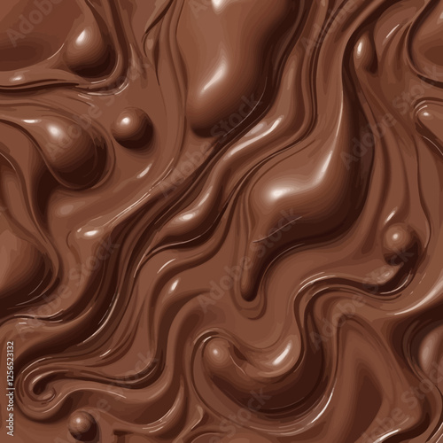 A close-up of thick, glossy melted chocolate waves. A realistic and appetizing background suitable for bakery, sweets, and premium chocolate advertisements.