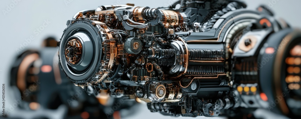 Fototapeta premium Intricate metallic machine engine with complex gears and pipes in industrial setting