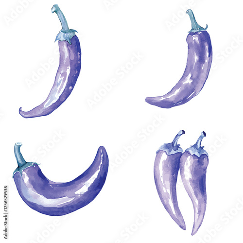 Chili pepper watercolor set hand drawn