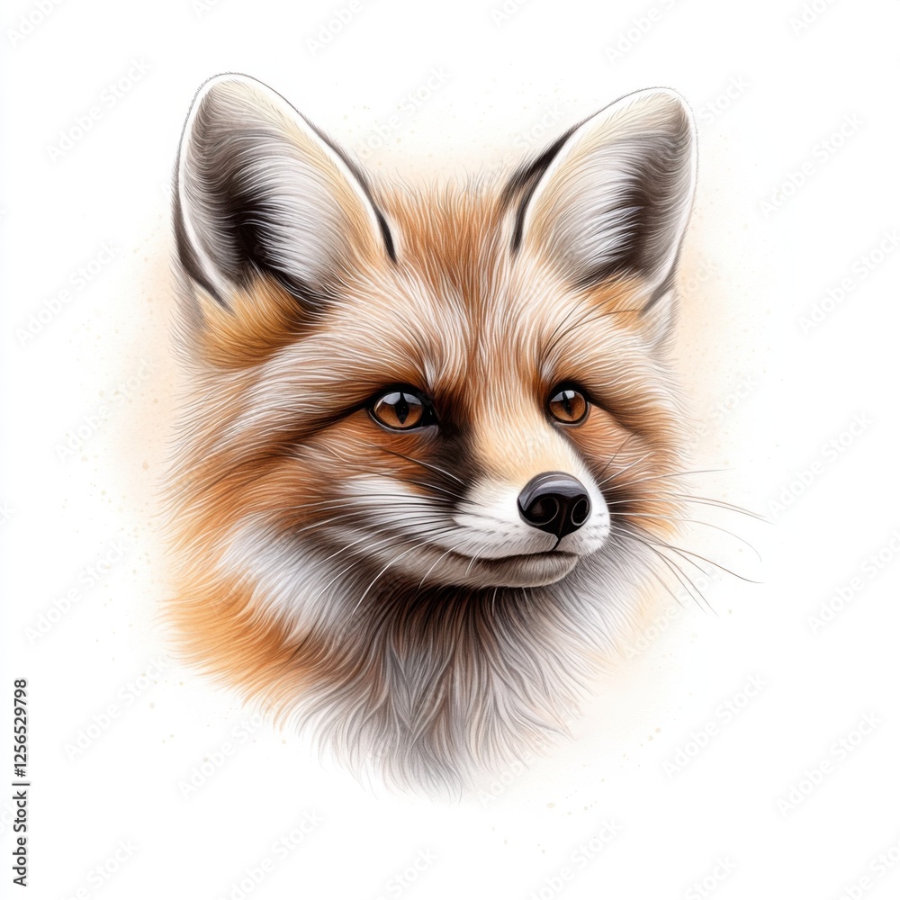 Obraz premium Realistic Portrait of a Fox with Detailed Fur and Expressive Eyes on a White Background