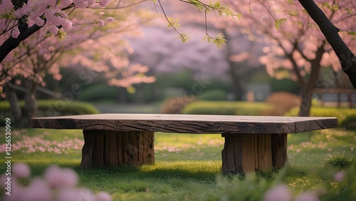 A solitary wooden bench located in the heart of a vibrant field, inviting rest amidst the serene landscape