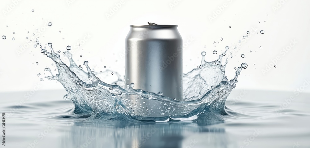Drink can mockup in water splash. Silver aluminium beverage container template. Fizzy refreshing liquid product ad. Cold soda or non-alcoholic alcohol drink blank logotype promo. Thirst refreshment. Drink can mockup in water splash. Silver aluminium beverage container template. Fizzy refreshing liquid product ad. Cold soda or non-alcoholic alcohol drink blank logotype promo. Thirst refreshment.