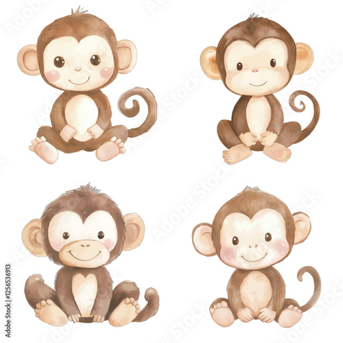Photography monkey watercolor illustration concept for kids