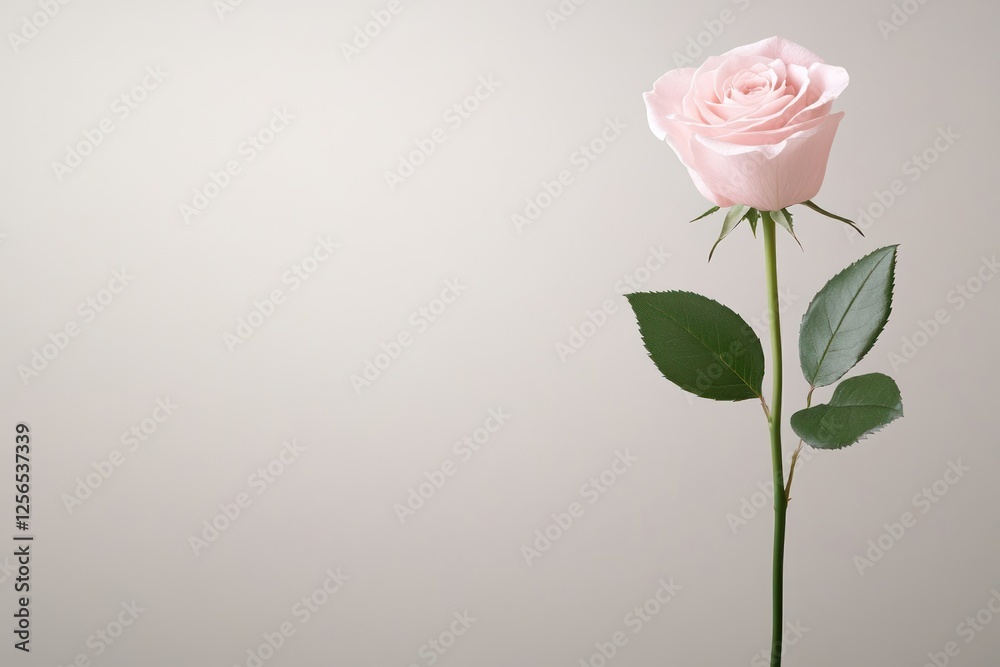 Delicate Pink Rose with Lush Green Leaf on Isolated Background Delicate Pink Rose with Lush Green Leaf on Isolated Background