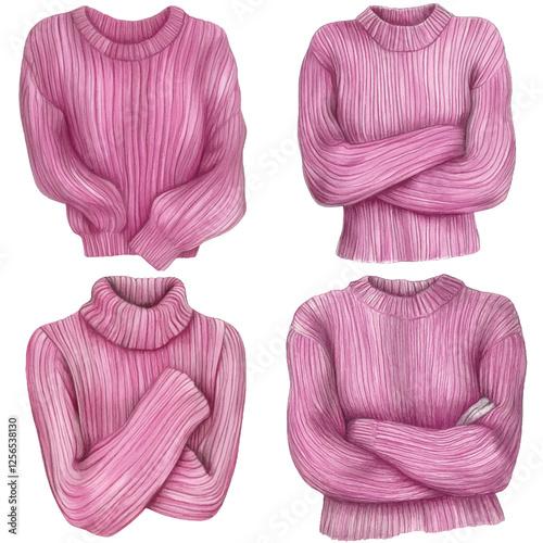 Purple sweater watercolor set hand drawn
