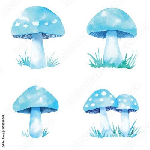 Mushroom watercolor hand drawn set