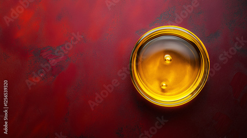 mustard food oil  and mustard seeds  isolated on maroon background photo