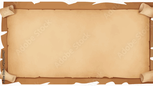 Vintage Scroll Banner: A blank antique parchment scroll, perfect for conveying messages with a touch of vintage flair, invites the eye with its textured surface, curled edges, and rustic charm.