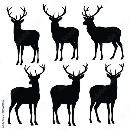 Perfect Deer Silhouettes Collection different pose with white background