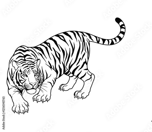 Crouching Tiger with white background