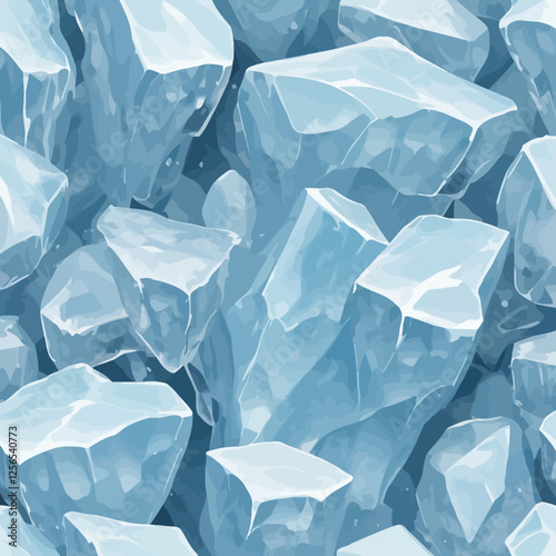 Icy Reflections: An artistic representation of irregular, crystalline ice formations, each facet catching and reflecting the cool hues of the environment, rendered in a seamless pattern. 