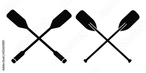 Crossed blue oars icon. Flat illustration of metal crossed oars icon vector art design 