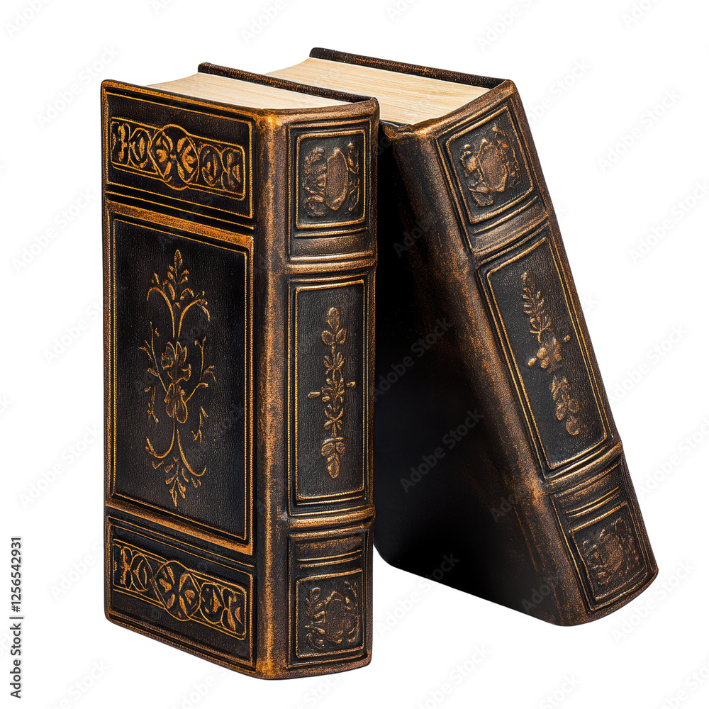 Fototapeta premium Vintage Decorative Books with Ornate Covers on white background