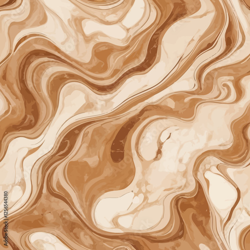 Abstract Coffee Swirls: A captivating digital abstract background of swirled and blended shades of brown, beige and white reminiscent of coffee art. Its smooth.