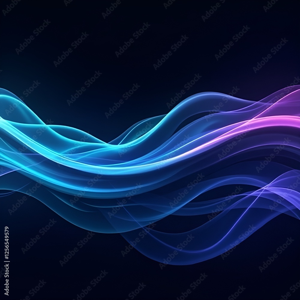 Obraz premium Dynamic Flowing Neon Waves – High-Resolution Abstract Digital Artwork for Technology & Sci-Fi Themes,Futuristic Neon Waves – Abstract Digital Art with Vibrant Colors on Dark Background