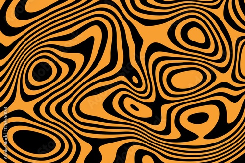 Abstract wave background, black orange wavy stripes or lines design. Optical art. Eps 10