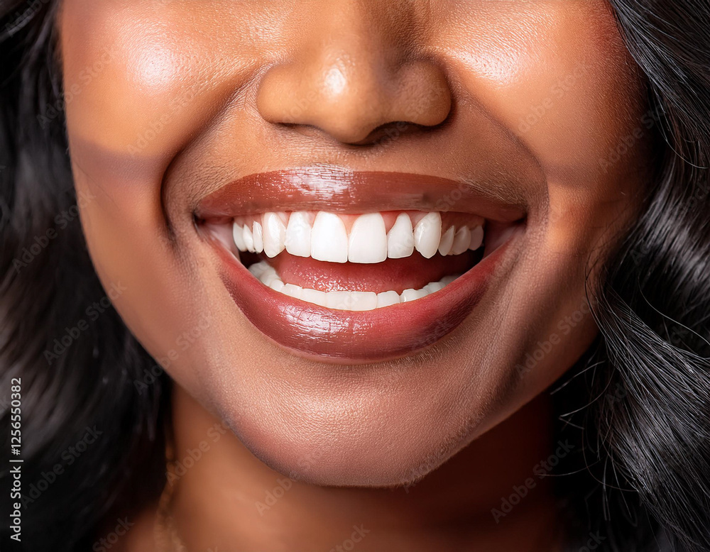 Fototapeta premium Lips parted in a genuine laugh exposing teeth, signaling carefree joy and spontaneity.