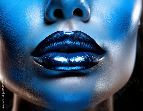 Blue lips shivering from cold, portraying discomfort and the need for warmth. photo