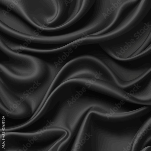 Elegance in Ebony: A studio-lit display of fluid, flowing, rippled fabric with subtle highlights and shadows, creating an image of graceful allure.