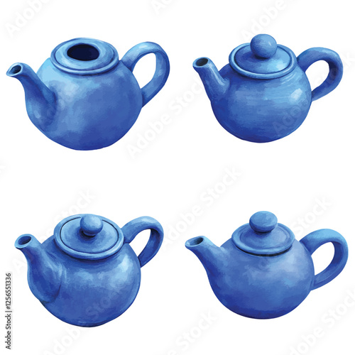 Brown teapot watercolor set hand drawn
