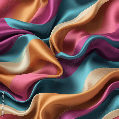 Vibrant Silk Swirls: A captivating display of colorful silk fabric gracefully drapes and swirls, showcasing its soft texture and luxurious feel.