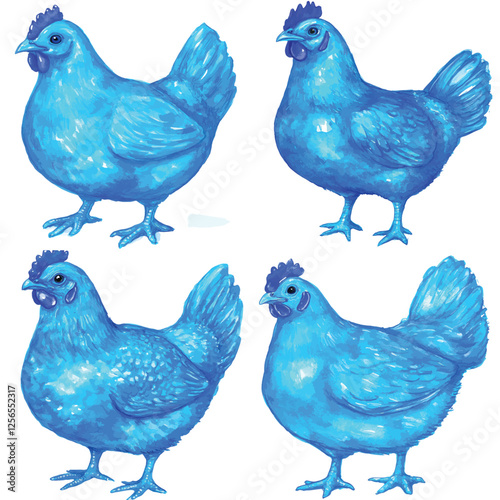 Chicken watercolor hand drawn set collection