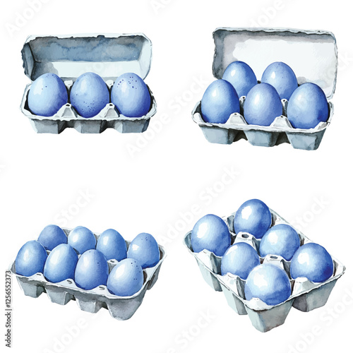 chiken eggs in carton pack watercolor hand drawn illustration concept