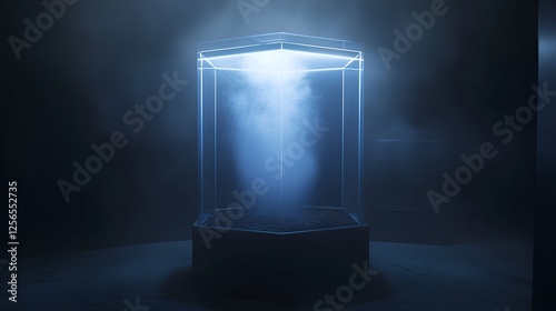 Illuminated display case with fog, studio shot