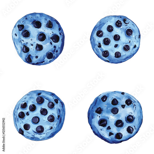 cookie with chocolate chips watercolor hand drawn illustration concept